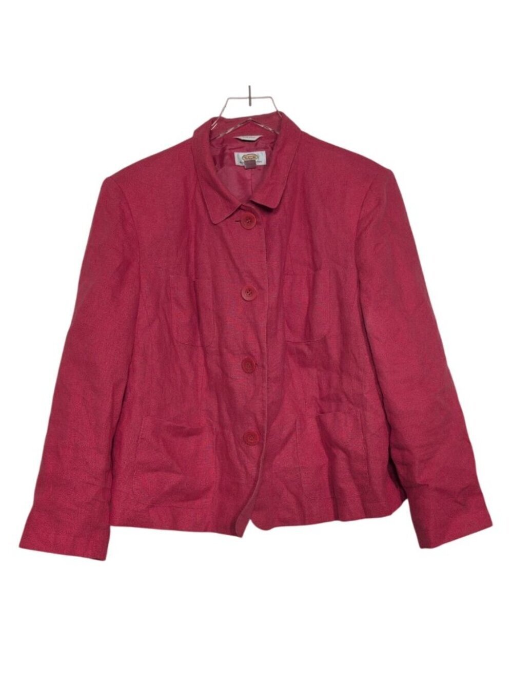 Talbots Irish Linen Jacket Womens Petite Size 16W Pink Lined Chore Utility